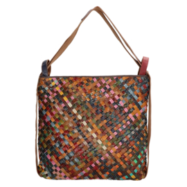 Multi colour lederen shopper/rugtas