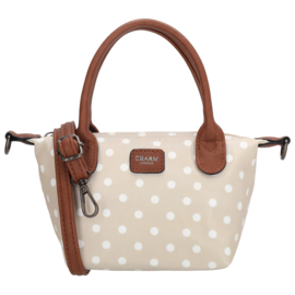 Charm London Buckingham handtas stippen wit op taupe