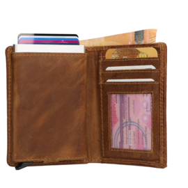 Leather design safety wallet cognac