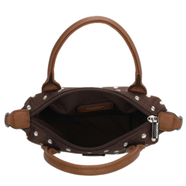 Charm London Buckingham handtas stippen wit op donkerbruin