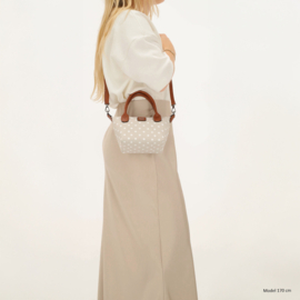 Charm London Buckingham handtas stippen wit op taupe