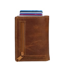 Leather design safety wallet cognac