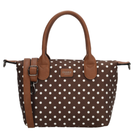 Charm London Buckingham handtas stippen  wit op donker bruin