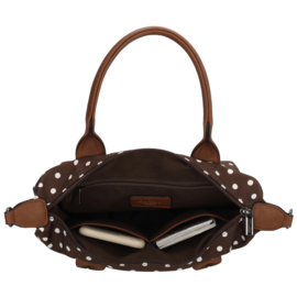 Charm London Buckingham handtas stippen  wit op donker bruin