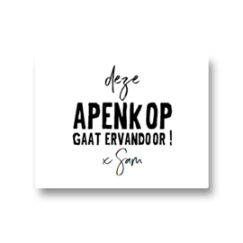 5 naamstickers - deze apenkop gaat ervandoor