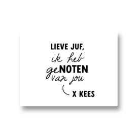 5 naamstickers - lieve juf ik heb genoten van jou