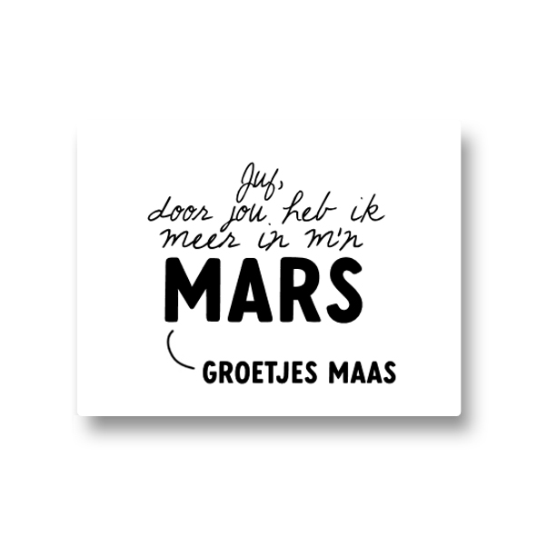 5 naamstickers - juf, door jou heb ik meer in m'n mars