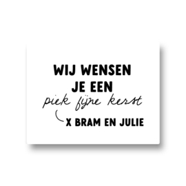 5 naamstickers - wij wensen je een piek fijne kerst