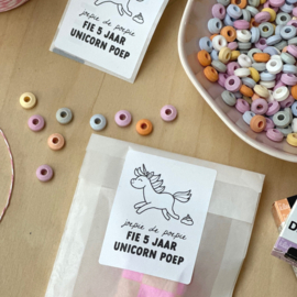 5 naamstickers - joepie de poepie unicorn poep
