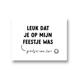 5 naamstickers - leuk dat je op mijn feestje was + smiley