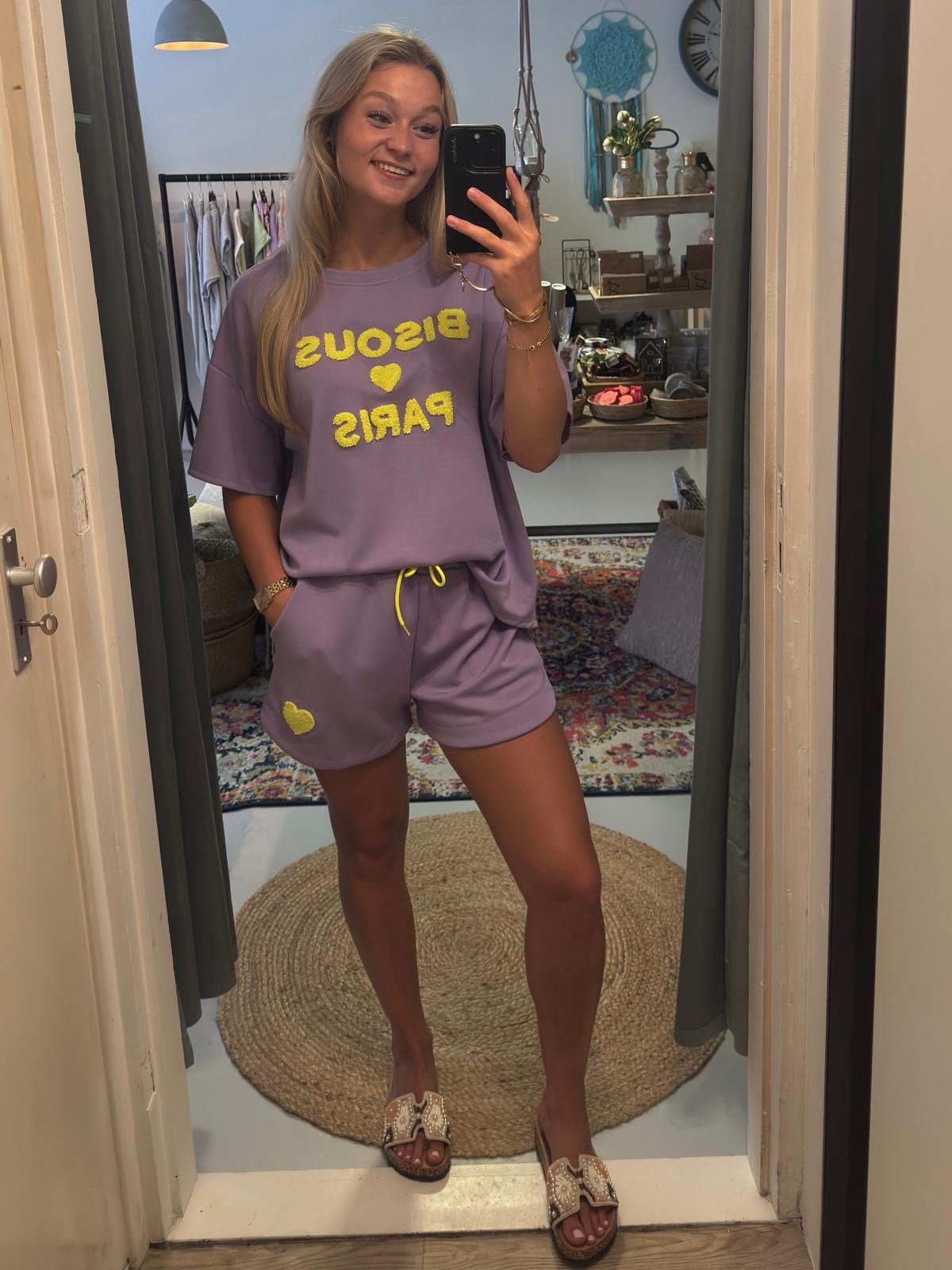 Co ord setje lila geel