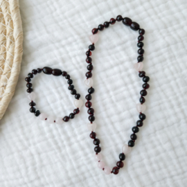 Barnsteen baby/peuter ketting | rozenkwarts - cherry