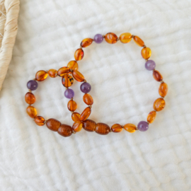 Barnsteen armband 19 cm | amethist - cognac