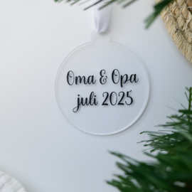 Kerstbal plat acryl | zwangerschapsaankondiging