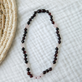 Barnsteen baby/peuter ketting | rozenkwarts - cherry