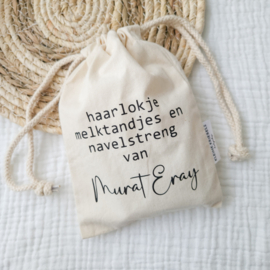 Bewaarzakje met naam | haarlokje, melktandjes en navelstreng