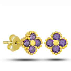 Zilveren oorbellen goldplated | paarse bloem