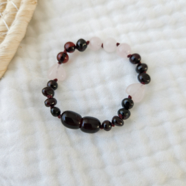 Barnsteen newborn armbandje 12 cm | rozenkwarts - cherry