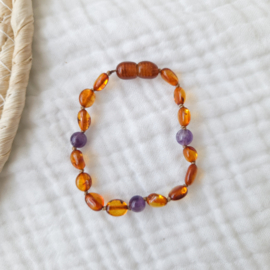 Barnsteen kinder armband 16 cm | amethist - cognac