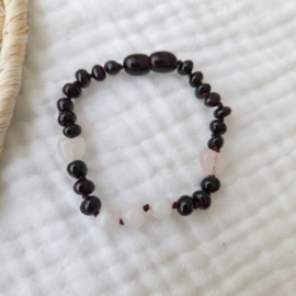 Barnsteen kinder armband 16 cm | rozenkwarts - cherry