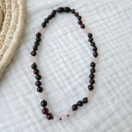 Barnsteen baby/peuter ketting | rozenkwarts - cherry