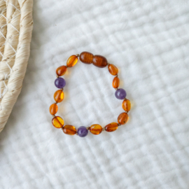 Barnsteen baby armbandje 14 cm | amethist - cognac