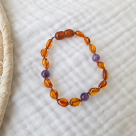 Barnsteen kinder armband 16 cm | amethist - cognac