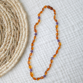 Barnsteen dames ketting | amethist - cognac