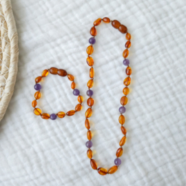 Barnsteen newborn armbandje 12 cm | amethist - cognac