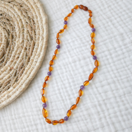 Barnsteen dames ketting | amethist - cognac