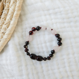 Barnsteen newborn armbandje 12 cm | rozenkwarts - cherry