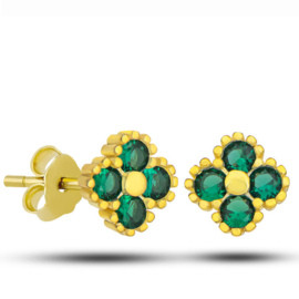 Zilveren oorbellen goldplated | groene bloem