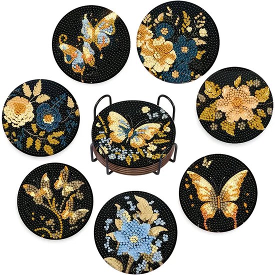 Diamond painting onderzetters gouden vlinders