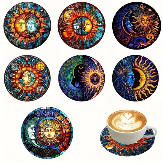 Diamond painting onderzetters zon en maan