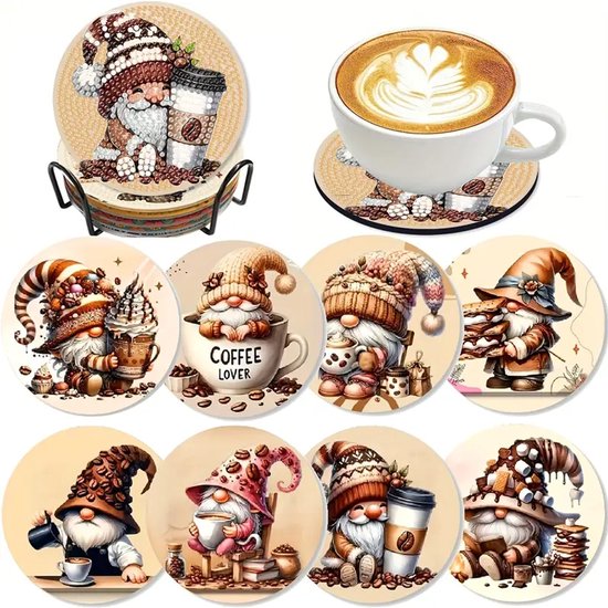 Diamond painting onderzetters gnoom coffee lover