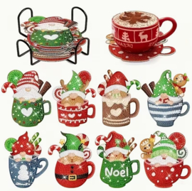 Diamond painting onderzetters gnooms kerstbeker