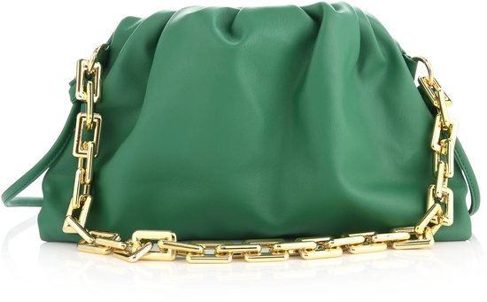 Schoudertas groen met gouden ketting