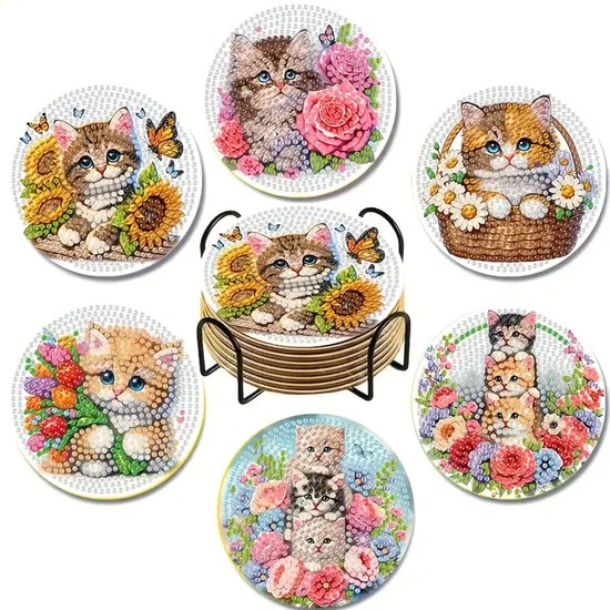 Diamond painting onderzetters poesjes
