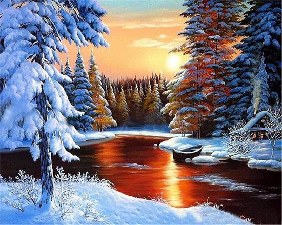 Diamond painting sneeuwlandschap 60x45cm