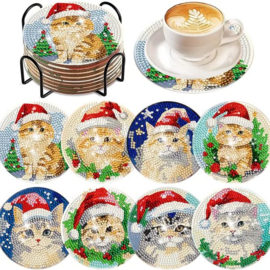 Diamond painting onderzetters kerstpoezen