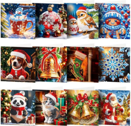 Diamond painting kerstkaarten 12 stuks