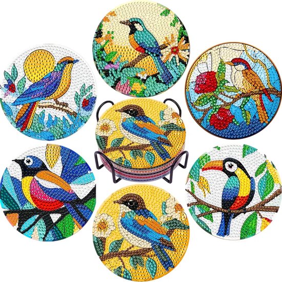 Diamond painting onderzetters exotische vogels