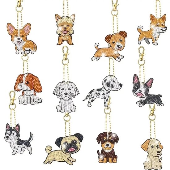Diamond painting sleutelhanger honden