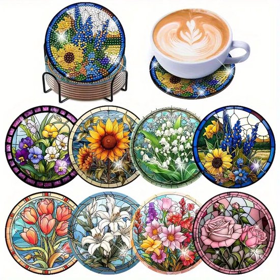 Diamond painting onderzetters bloemen