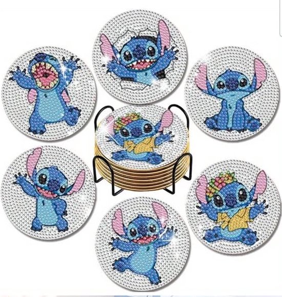 Diamond painting onderzetters Stitch