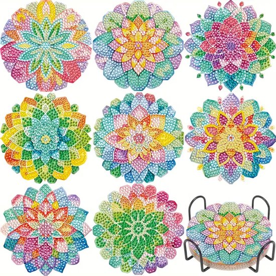 Diamond painting onderzetters mandala kleurrijk