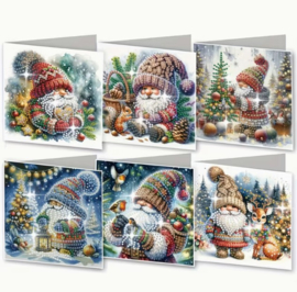 Diamond painting kerstkaarten gnooms  6 stuks