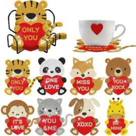 Diamond painting onderzetters Love dieren