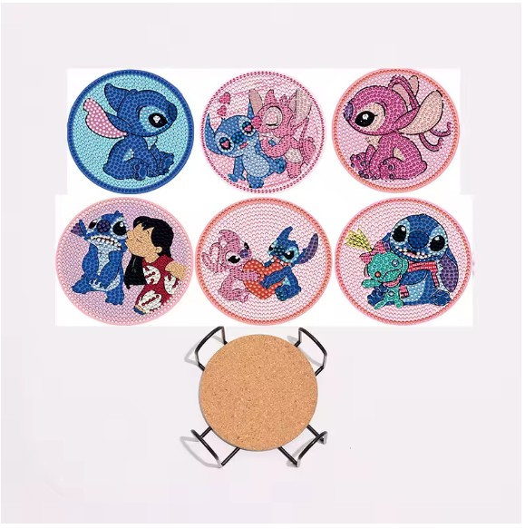 Diamond painting onderzetters Stitch & Angel