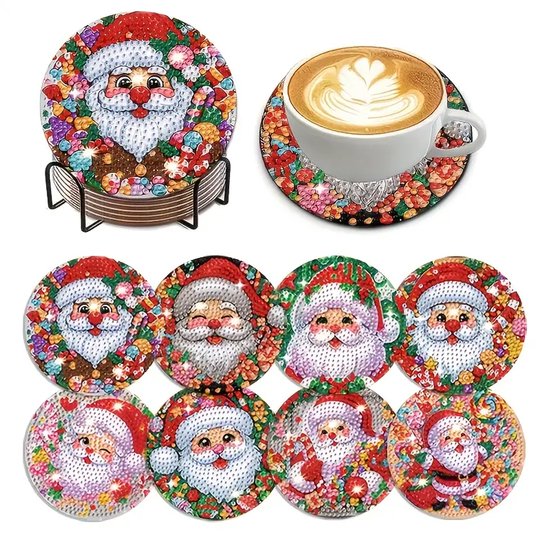 Diamond painting onderzetters kerstman